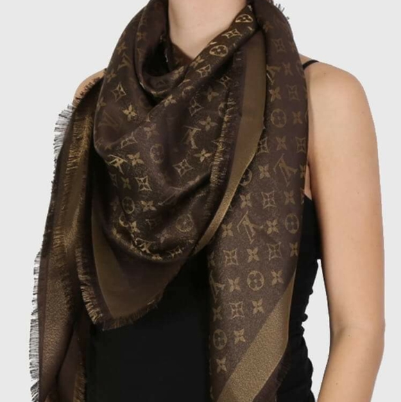 Auth Louis Vuitton Shine Shawl Monogram Brown New - Picture 1 of 7